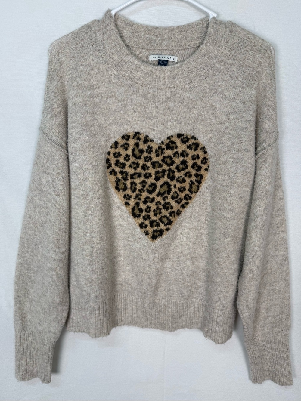 American Eagle Outfitters Beige Sweater with Leopard Heart
